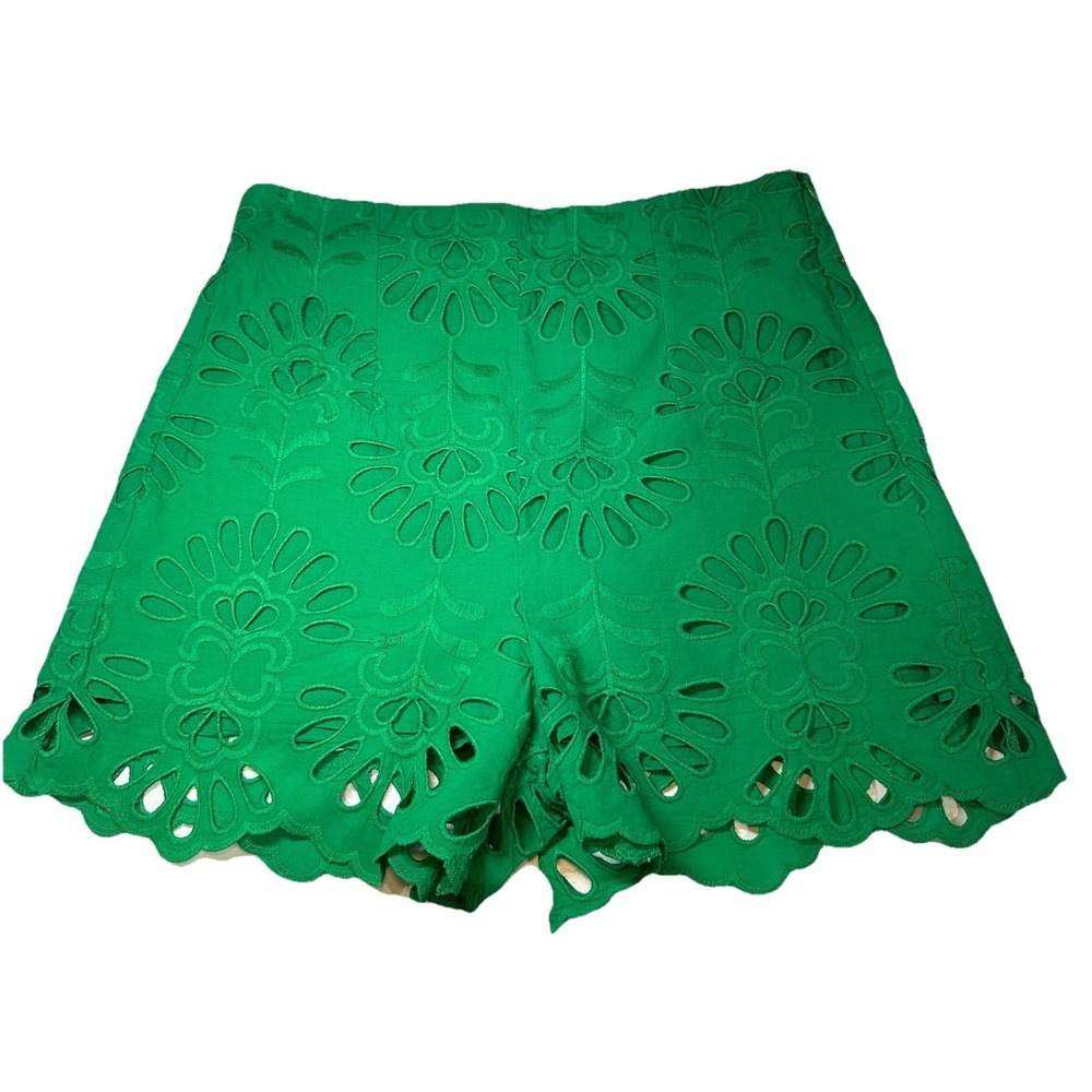 Zara Shorts Women's Size Medium Green Eyelet Lace With Side Zipper Lined Chic